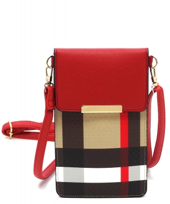 Tartan Plaid Check Cell Phone Purse Crossbody Bag BT082 RED